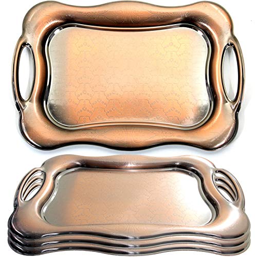 Maro Megastore Plateau de service (paquet de 4) 46 cm x 31 cm Unique rectangulaire, Vintage en fer métallisé, bronze avec poignées Tla-030