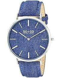 SO & CO New York Unisex de Nueva York reloj infantil de cuarzo con diseño de rayas de azul esfera analógica y azul correa de piel 5103,2