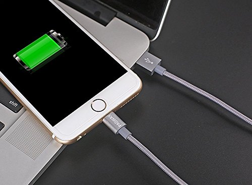 Lightning Kabel Pasway iPhone Ladekabel 3 Pack (1M, 2M, 3M) Nylon Geflochtenes USB Kabel mit Lightning Connector für iPhone 6/6 Plus/6S, iPad Air 2, iPad Pro und mehr Grau - 5