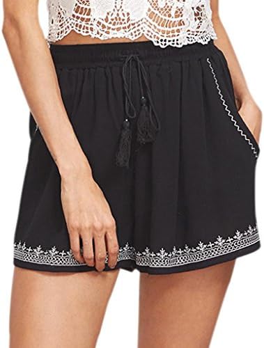 Women Pants,BA Zha Women Sexy Hot Pants Summer Casual Print Shorts High Waist Short Pants Beach Athletic Pants Party Cropped Short Pants Yoga Fitness Running Loose Sports Pants Trouser (S, Black)