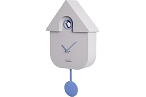 FISURA - Grey, Blue and White Cuckoo Clock, Modern Wall Clock, Cuckoo Clock, Black Forest Clock, 3 AA Batteries Not Included. 21.5 x 8 x 41.5. ABS Plastic