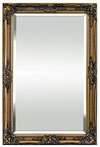 Goldener Shabby Chic Spiegel – Massivholz – Handgefertigt – Barock - Groß – 90x60 cm - Antik Gold