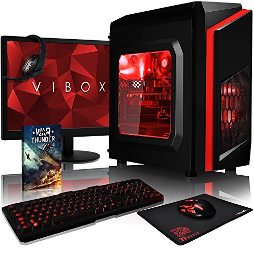 VIBOX Pyro GS530-121 Komplett-PC Paket Gaming PC - 3,5GHz Intel i5 Quad Core CPU, GT 730 GPU, preiswerte, Desktop Gamer Computer mit Spielgutschein, 22" HD Monitor, Gamer Tastatur & Mouse, Rot Innenbeleuchtung, lebenslange Garantie* (3,0GHz (3,5GHz Turbo) Superschneller Intel i5 7400 Kabylake Quad 4-Core Prozessor CPU, Nvidia GeForce GT 730 2GB Grafikkarte GPU, 8GB DDR4 2133MHz RAM, 1TB HDD Festplatte, 400W 85+ Netzteil, Storm Rot Gehäuse, B250 Mainboard, Ohne Windows Betriebssystem)