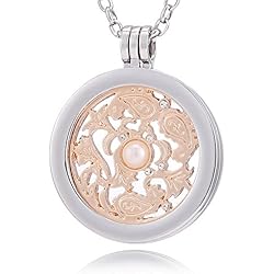 Morella Mujeres Collar 70 cm Acero Inoxidable y Colgante Amuleto Coin 33 mm Ornamento de Viento 33 mm de Color Rosa-Oro para Damas, en Bolsa para Joyas