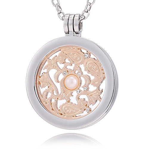 Morella Mujeres Collar 70 cm Acero Inoxidable y Colgante Amuleto Coin 33 mm Ornamento de Viento 33 mm de Color Rosa-Oro para Damas, en Bolsa para Joyas