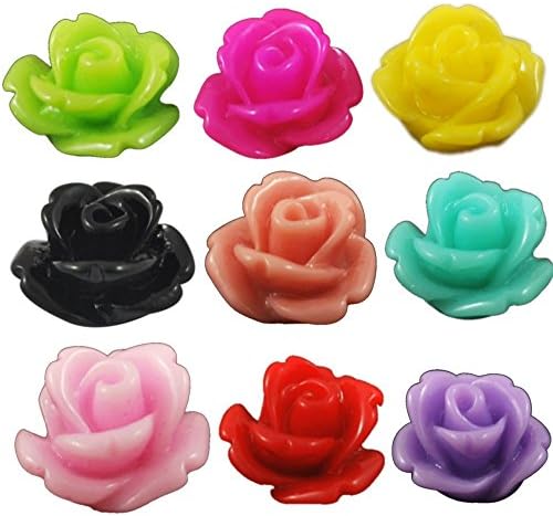 Resin Rose Cabochons Flat Backs 10mm x 20 pieces (Assorted Colours in Pairs (for earrings))