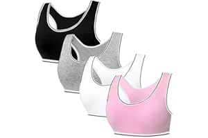 BYSION Mädchen Sport BHS Teens Racerback Unterwäsche mit Abnehmbar Gepolsterte Bralette Top Bustier für 7-12 Jahre Kinder (4er-Pack/4 Satz)