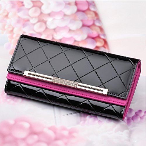 Women's Purse, Jenuos Genuine Bifold Leather Wallet Clutch Purse with Inner Zip pocket for Women, Gift Boxed, Royalblue (QB-PS-BK)