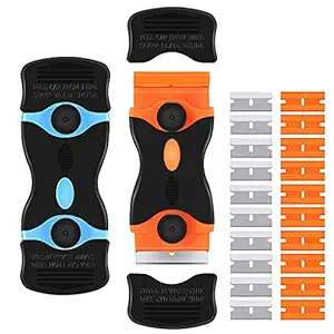HASTHIP 2 Pack Glue Remover Machine Glue Remover Tools 2-in-1 Scraper Tool with 10pcs Plastic Blades and 10pcs Metal Blades, Multi-Purpose Cleaning Razor Scraper for Decals, Stickers, Labels