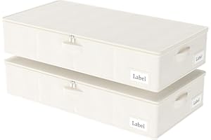 Yawinhe Under Bed Storage Containers, Sturdy Zipper und Label Holders, Foldable Blanket Bags, for Comforter, Clothing, 80x40x15cm, Beige, 2-Pack, SNH002BEL-2