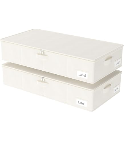 Yawinhe 3 Stuks Ladenkast voor Onder Bed, Kledingopberger met Deksel, Opvouwbare Opbergzak met Handgrepen, voor Dekbedden, Dekens, Kleding, 60x30x15cm, Beige