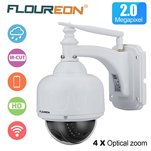 FLOUREON WiFi Telecamera di Sorveglianza PTZ IP Camera - HD 1080P 2.0MP ONVIF 4X Zoom P2P Impermeabile Dom Videocamera Visione Notturna Allarme Email Supporta Micro SD