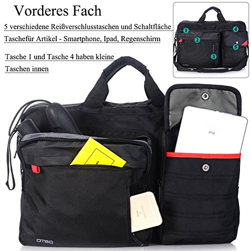 DTBG Nylon mehrzweck Businesstasche mehrfachfach Reise Rucksack geräumig Laptop Tasche Messenger Bag Aktentasche Computer Schultertasche Wanderntasche Daypack für 17,3 Zoll Laptop/Macbook/Tablet, Schwarz - 2