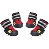 Petacc Wasserdichte Hundeschuhe Anti-Rutsch Haustier Schuhe Warme Hunde Stiefel Gummi Haustier Stiefel Pfotenschutz für Hund, 4-er (4)