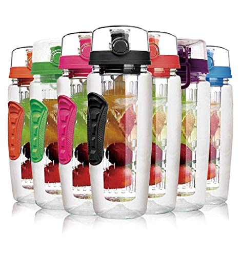 Laptone Botella de Agua con Filtro infusor para Fruta 1Litro ccon marcas de tiempo motivadoras Durable 100% sin BPA | Reutilizable Fitness para Camping - Azul