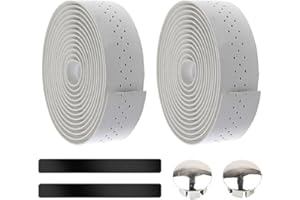 Gexmile Nastro Manubrio Bicicletta Bicycle Cycling Nastro PU Leather Manubrio Bici Corsa Nastri Avvolgenti Gommapiuma Antiscivolo Bianca con Tappo Barra Bar