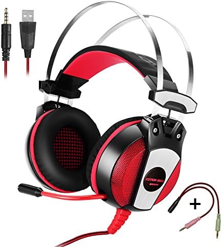 Zakitane KOTION EACH GS500 Gaming Headset for PS4 / XBOX ONE S, LED 3.5mm Stereo Headphone with Mic for PC Computer Game Apple iPhone iPad Samsung Tablet PlayStation 4 (Red)