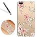 Produktbild Floral Blume Hülle für iPhone 7,Flower Case Cover für iPhone 7,Leeook Schön Kreative Lovely Cool Rosa Blumen Grün Blatt Bunt Malerei Muster Entwurf Durchsichtig Weich Soft TPU Zurück Rückseite Bumper Gel Schutzhülle Transparent Phone Case Cover Handy Tasche Etui Schale Hochwertigem Protektiv Silikon Silicone Skin Shell für iPhone 7 (4.7 Zoll) + 1 x Schwarz Eingabestift-Pink Flower Green Leaf