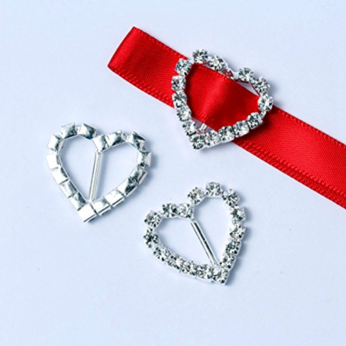 GINXU 50 Stk Herz Geformt Kristall Buckle Slider Schnalle zur Dekoration von Geschenkband mit Strass-Verzierung Silberfarben - 2