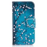 Etsue Handytasche für Sony Xperia XZ Bunt Muster,Brieftasche Hülle für Sony Xperia XZ [Rosa Pflaume Blume] Lederhülle Handyhülle Einzigartig Flip Hülle Leder Schutzhülle Vintage Wallet Case Leder Handy Tasche Case Schutz Hülle Tasche Magnetverschluss und Standfunktion Kartenfächer für Sony Xperia XZ + 1x Glitzer Staub Stecker + 1x Blau Eingabestift - 
