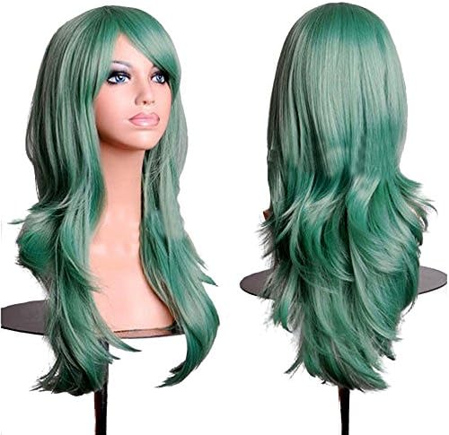 RoyalStyle 28"70cm Long Hair Universal Cosplay Wigs Women's Long Straight Wig Hair(Green)