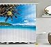 Produktbild tgyew Tropical Shower Curtain, Exotic Beach with White Sand and Palm Tree Green Forest Clear Sky and Clouds, Fabric Bathroom Decor Set with Hooks, 60W X 72L Inche Long, Blue White Green