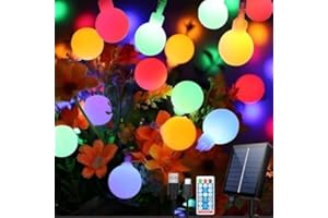 HOPELIT Solarny łańcuch świetlny 20 m, 200 kulek LED, do użytku na zewnątrz, 8 trybów pracy, odporny na warunki atmosferyczne, łańcuch świetlny na zewnątrz z pilotem zdalnego sterowania i timerem, możliwość