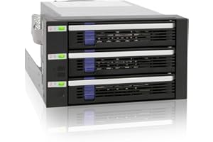 ICY DOCK Backplane Cage, Rack Mobile, boitier de Cage avec tiroir Hot Swap pour 3 x HDD / SSD 2,5" ou 3,5" SAS II / SATA III 6Gb/s dans 2 Baies de 5,25" Aluminium - FatCage MB153SP-B