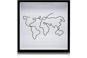 FuninCrea Grande Dimensione 29 * 29CM Avventura Scatole Archivio Viaggi Scatola dei Ricordi con Slot e Mappa del Mondo, Biglietto Shadow Box In Legno Adventure Box per Conservare Biglietti (Nero)