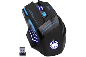zelotes Mouse Wireless,2400DPI,7 Pulsanti,2,4 GHz con Ricevitore USB,Illuminazione a LED,Design Ergonomico,Mouse Gaming Senza Fili per PC,Mac,Laptop,Nero