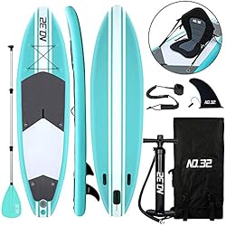 Stand Up Paddle Gonflable 9'-300x83x15cm (Ép) | Planche de Surf Cruiser SUP + Pagaie Réglable + Pompe Pression + Sac à Dos Robuste + Leash + Siège Kayak + Aileron Central Amovible + Kit de Réparation