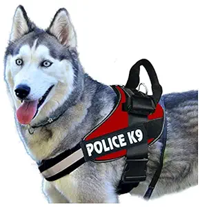 24x7 eMall Dog K9 Police Harness Dog Vest with Hook and Loop Straps and Handle and Adjustable (Large - 28-34 Inch Girth, Red)