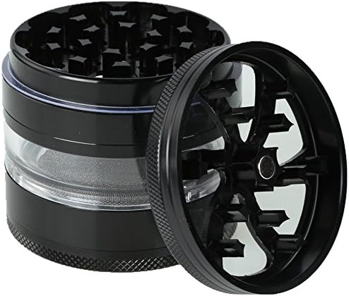 Engshwn New Design Aluminum Grinders 4 Piece 2.5 "Anodized Spice Herb Transparent Grinder with Pollen Keef Catcher (Black)