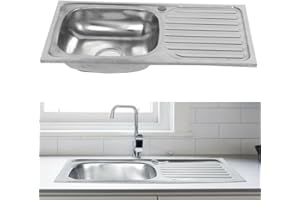 ARA CHOICE Stainless Steel Square Single Bowl Kitchen Sink Reversible Waste Plumbing Kit with Drainer & Inset Wastes Set 76 x 41 x 18 cm