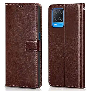 WOW Imagine Shock Proof Flip Cover Back Case Cover for Oppo A54 4G (Flexible | Leather Finish | Card Pockets Wallet & Stand | Chestnut Brown)