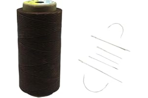 Yulakes - Filo cerato, 1 mm, 260 metri, per uso con aghi da cuoio nel cucito e nella lavorazione del cuoio, con 7 aghi per cuoio brown