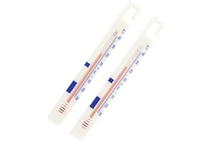 FM Professional 21824 Thermomètre frigo, Thermomètre congélateur, Thermomètre réfrigérateur, Lot de 2 thermomètres pour réfrigérateurs, Plastique, Blanc, 15,5 cm x 1,7 cm x 0,6 cm