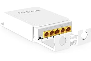 MokerLink Extensión PoE Gigabit de 5 Puertos para Exteriores, IEEE 802.3 AF/at/BT repetidor PoE 90W, 10/100/1000 Mbps, 1 PoE en 4 PoE out, Montaje en Pared Resistente al Agua PoE Passthrough Switch