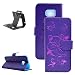 Produktbild Keyye Samsung Galaxy S7 Edge Notizbuch Brieftasche Fall Prägung Gold Schmetterlinge Blumen Muster Prämie PU Leder Fall mit ID/Kredit Kartenschlitz und Bargeldhalter Buch Stil Folio Flip Stand Funktion Stoßfest Schlank Stoßstange Voll Schutz Abdeckung Haut Shell Für Samsung Galaxy S7 Edge + Schwarz Kunststoff Kickstand (lila)