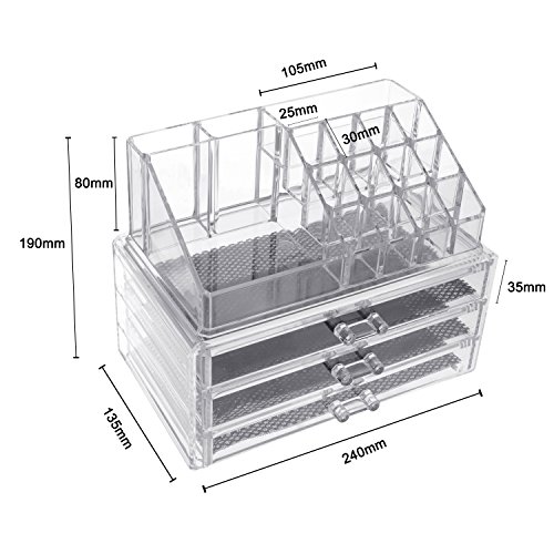 Acryl Kosmetik Organizer Make Up Aufbewahrung Kosmetikorganiser mit Schubladen 190x135x240mm - 7