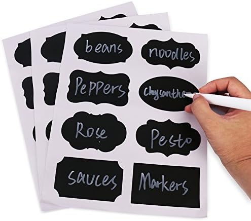 Elifestore Chalkboard Labels Kit ~ 24x Stickers INCLUDING Liquid Chalk Marker Pen ~ 8 Different Trendy Designs ~ Perfect for Jam Jars, Beer, Wine, Storage and Office Easily Organize