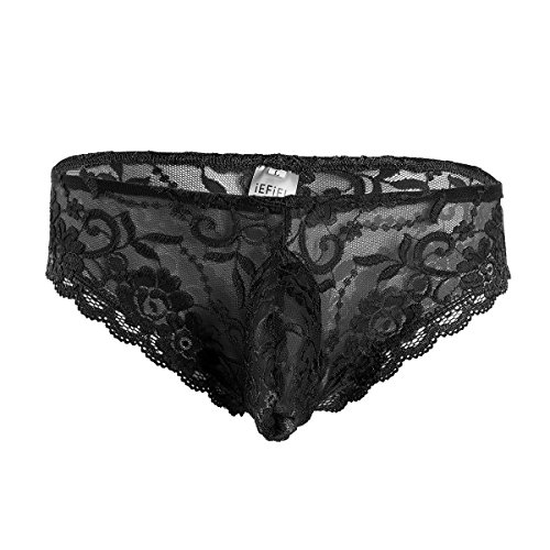 YiZYiF Homme String Slip Dentelle sous-vêtements Transparent Tanga Lingerie G-String Thong T-Back Briefs Underwear M-XL Noir XL