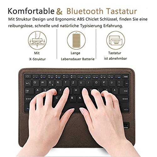 BORIYUAN Apple Ipad 4 Ipad 3 Ipad 2 Leder Case Leder Hülle Bluetooth Tastastur Keyboard(Deutsch QWERTZ) mit Displayschutzfolie für Ipad 4/3/2 (360 Grad-Umdrehung Braun) - 4
