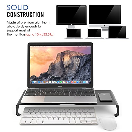 MoKo Monitor Ständer – Universal Aluminium Bildschirm Halter Halterung Stand mit Keyboard Storage für Monitor / Laptop / iMac / MacBook / PC Display, Schwarz (Maximales Gewicht bis zu 10kg) - 6