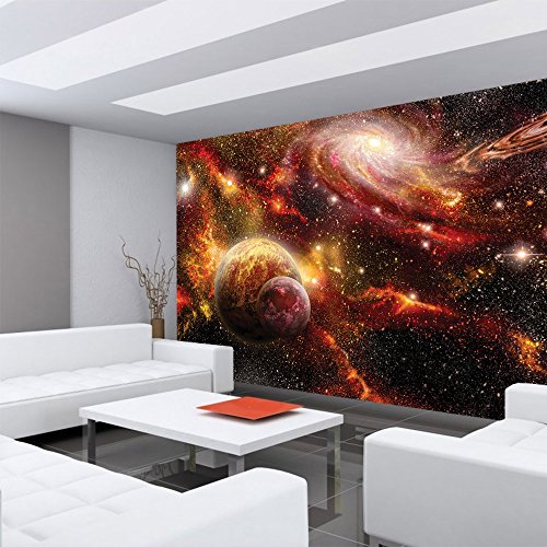 Vlies Fototapete 416x254cm PREMIUM PLUS Wand Foto Tapete Wand Bild Vliestapete – Himmel Tapete Weltraum Weltall Galaxy Sterne Planeten Himmel orange – no. 1379 - 6