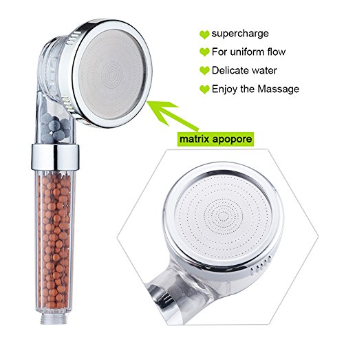 austor Ionic Filter Handbrause, 3-Wege-Spray Hand Dusche Kopf Duschkopf mit extra 3 Pack Ersatz-Ion Mineral Bälle - 4