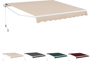 HOMASIS Toldo retráctil con manivela, Toldo de Pinza Regulable en ángulo con protección UV, Toldo con Brazo Plegable articulado para balcón, jardín, Patio y terraza (360x300cm, Beige)