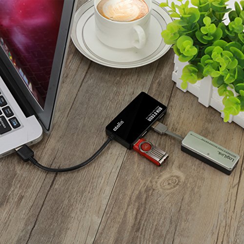 Atolla 4 Port USB 3.0 Hub Ultra Slim Extra Mini USB 3 Extender SuperSpeed Datenübertragung für Handy Apple MacBook Air MacBook Pro Mac Mini iMac MacPro Windows Laptop PC und weiteren USB Geräten(Schwarz) - 5