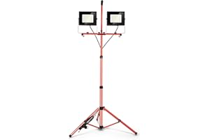 ‎KINGWEN Kingwen LED Baustrahler mit Stativ 2x50W Arbeitsstrahler mit Stecker 10000 Lumen LED Arbeitsleuchte mit Stativ 6500K HöHenverstellbar LED Strahler mit Stativ 360 Grad Drehbar IP65 Baustellenlampe.