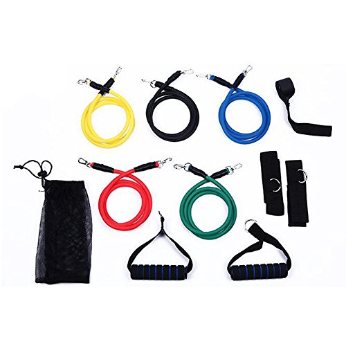 Delmkin Fitness Expander-Set Body Tube Sportgeräte 11-teiliges Set Ideal für Home Fitness - Regenbogenfarben